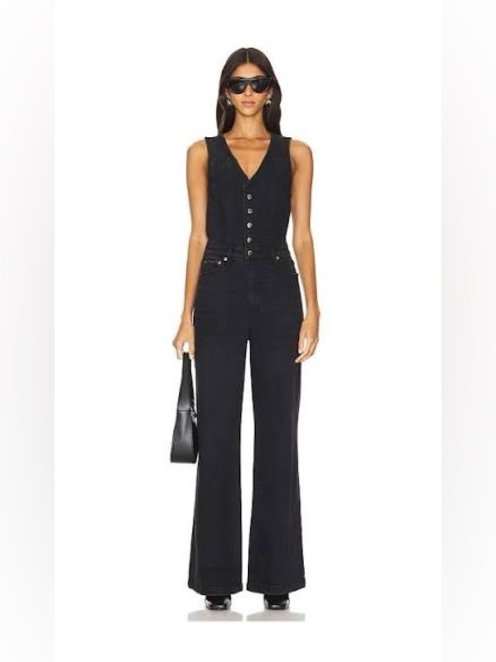 NWT Pistola Aria Denim Jumpsuit Mulholland Black Wide Leg Sz S